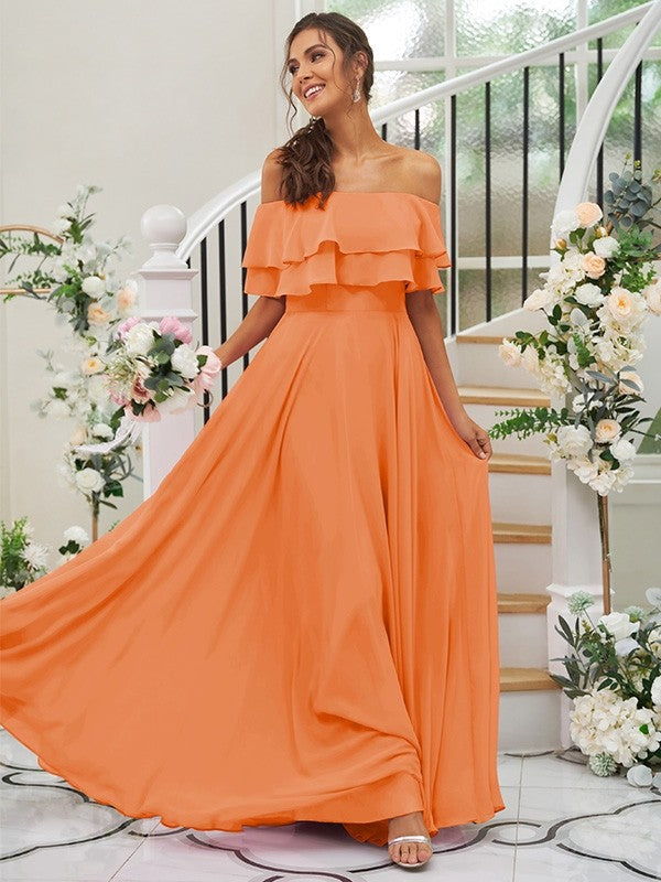 A-Line/Princess Chiffon Ruffles Off-the-Shoulder Sleeveless Floor-Length Bridesmaid Dresses