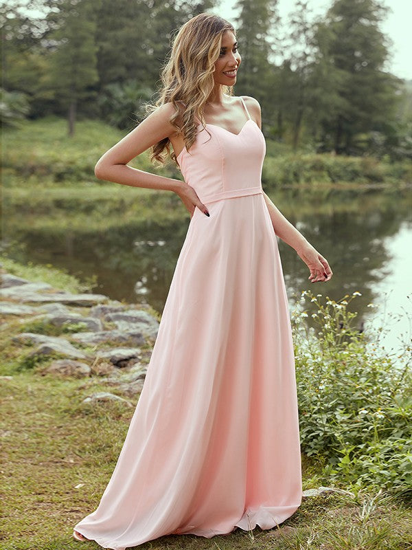 A-Line/Princess Chiffon Sash/Ribbon/Belt Sweetheart Sleeveless Floor-Length Bridesmaid Dresses