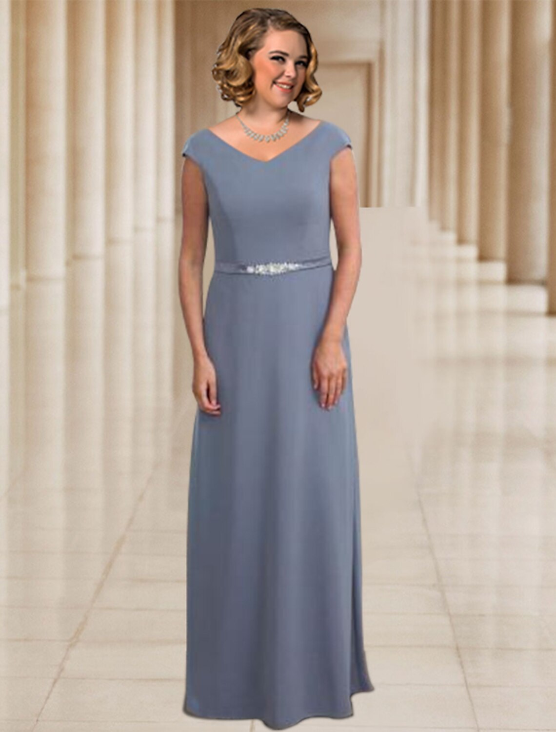 Sheath / Column Mother of the Bride Dress Plus Size Elegant V Neck Floor Length Chiffon Sleeveless with Sash / Ribbon