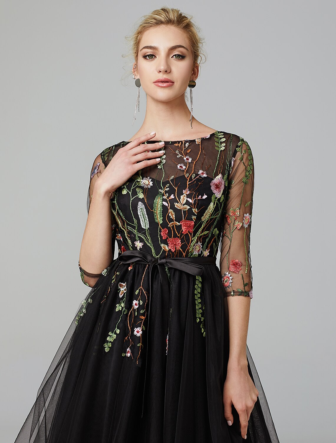 A-Line Little Black Dress Dress Wedding Guest Knee Length Long Sleeve