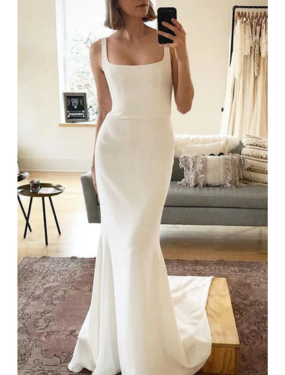 Beach Boho Wedding Dresses Mermaid Camisole Sleeveless Court Train Stretch Fabric Bridal Gowns With Solid Color