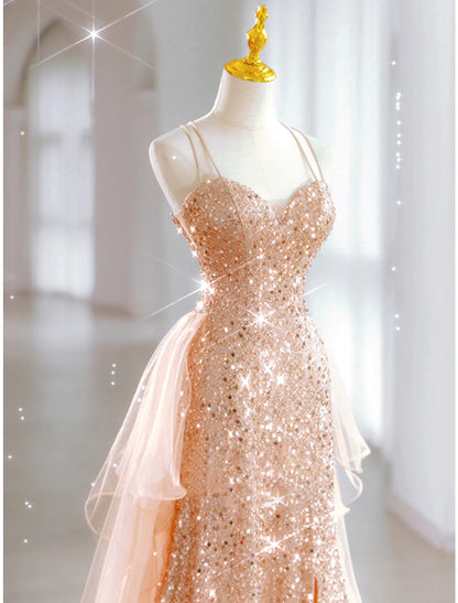 A-Line Prom Dresses Sparkle & Shine Dress Sweet 16 Floor Length Sleeveless Sweetheart Tulle with Sequin