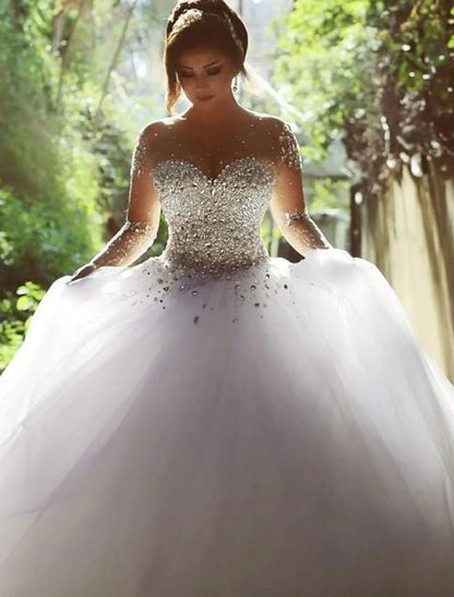 Engagement Formal Fall Wedding Dresses Sparkle & Shine Ball Gown Sweetheart Strapless Court Train Satin Bridal Gowns With Crystals Beading