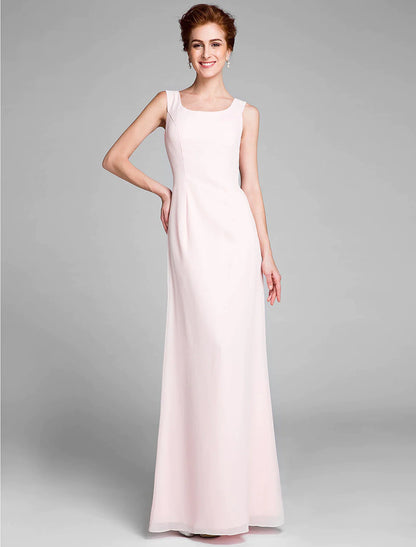 Mermaid / Trumpet Mother of the Bride Dress Convertible Dress Scoop Neck Floor Length Chiffon Long Sleeve Wrap Included with Sash / Ribbon