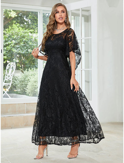 A-Line Wedding Guest Dresses Elegant Dress Party Wear Ankle Length Half Sleeve Jewel Neck Lace with Ruffles Appliques