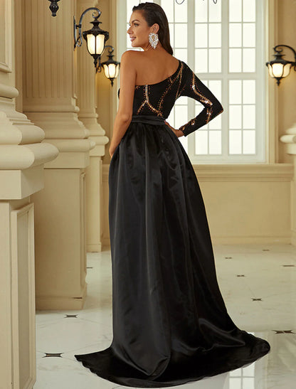 Mermaid / Trumpet Evening Gown Sexy Dress Formal Court Train Long Sleeve One Shoulder Polyester with Sequin
