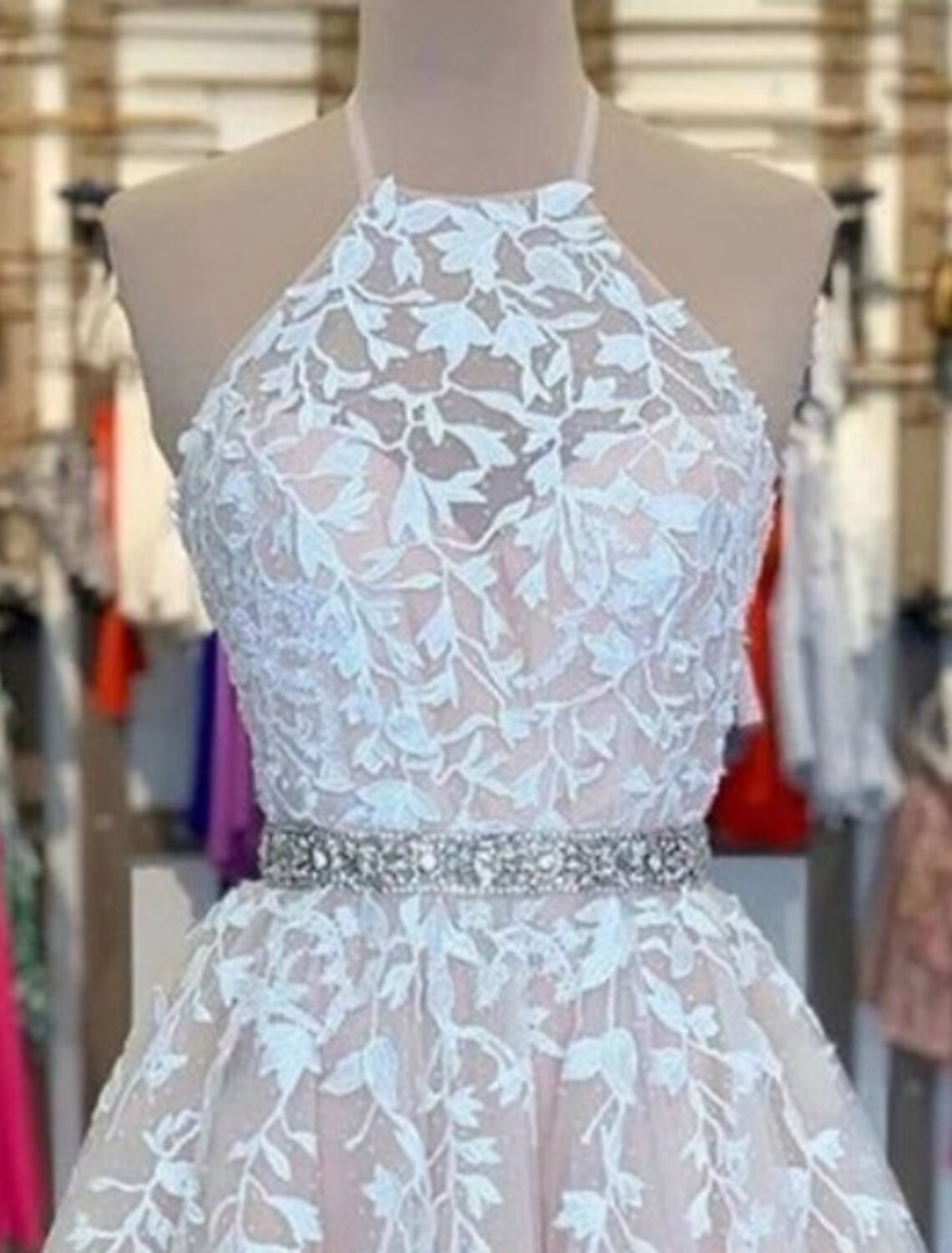 A-Line Homecoming Dresses Floral Dress Holiday Short / Mini Sleeveless Halter Tulle with Appliques
