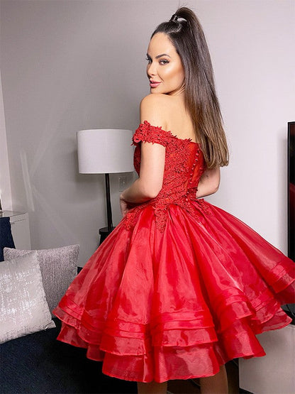 Ball Gown Off-the-Shoulder Cut Short With Applique Organza Homecoming Dresses