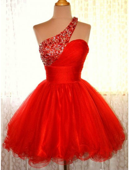 A-Line Homecoming Dresses Sparkle & Shine Dress Holiday Short / Mini Sleeveless One Shoulder Tulle with Sequin