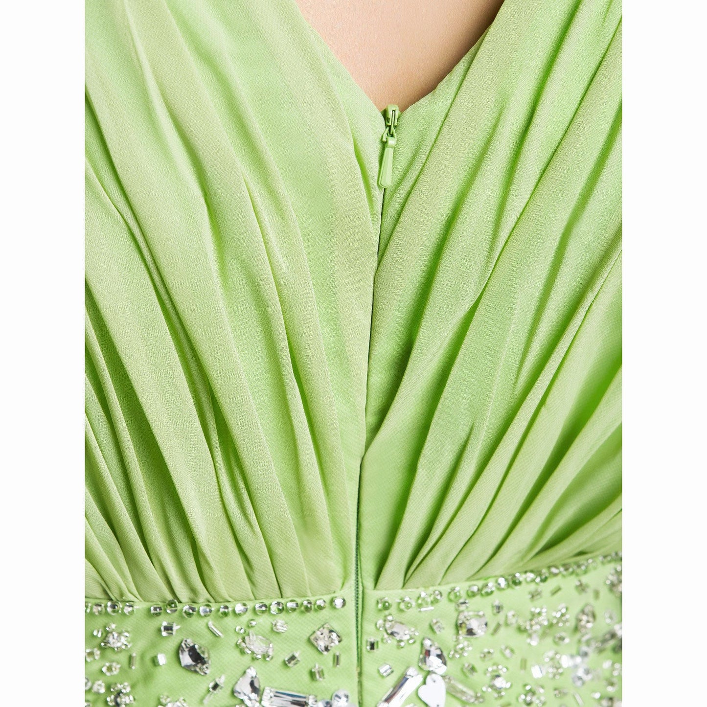 Sheath / Column Elegant Dress Wedding Guest Floor Length Long Sleeve V Neck Chiffon V Back with Crystals Side Draping
