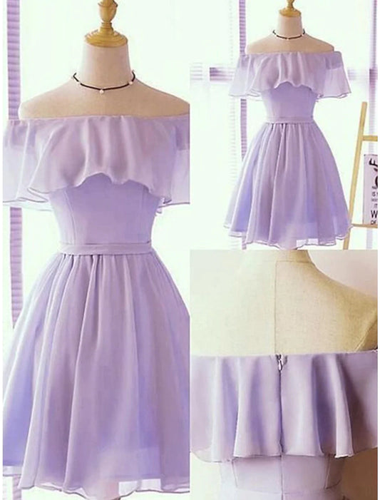 A-Line Short / Mini Off Shoulder Homecoming Dresses Elegant Dress Holiday Sleeveless Chiffon with Ruffles