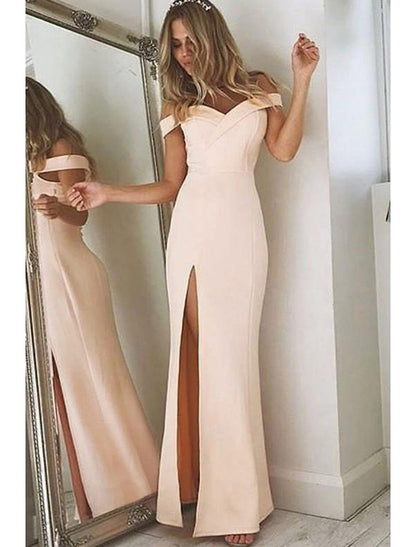Mermaid / Trumpet Prom Dresses Sexy Dress Formal Floor Length Sleeveless Off Shoulder Stretch Fabric with Slit