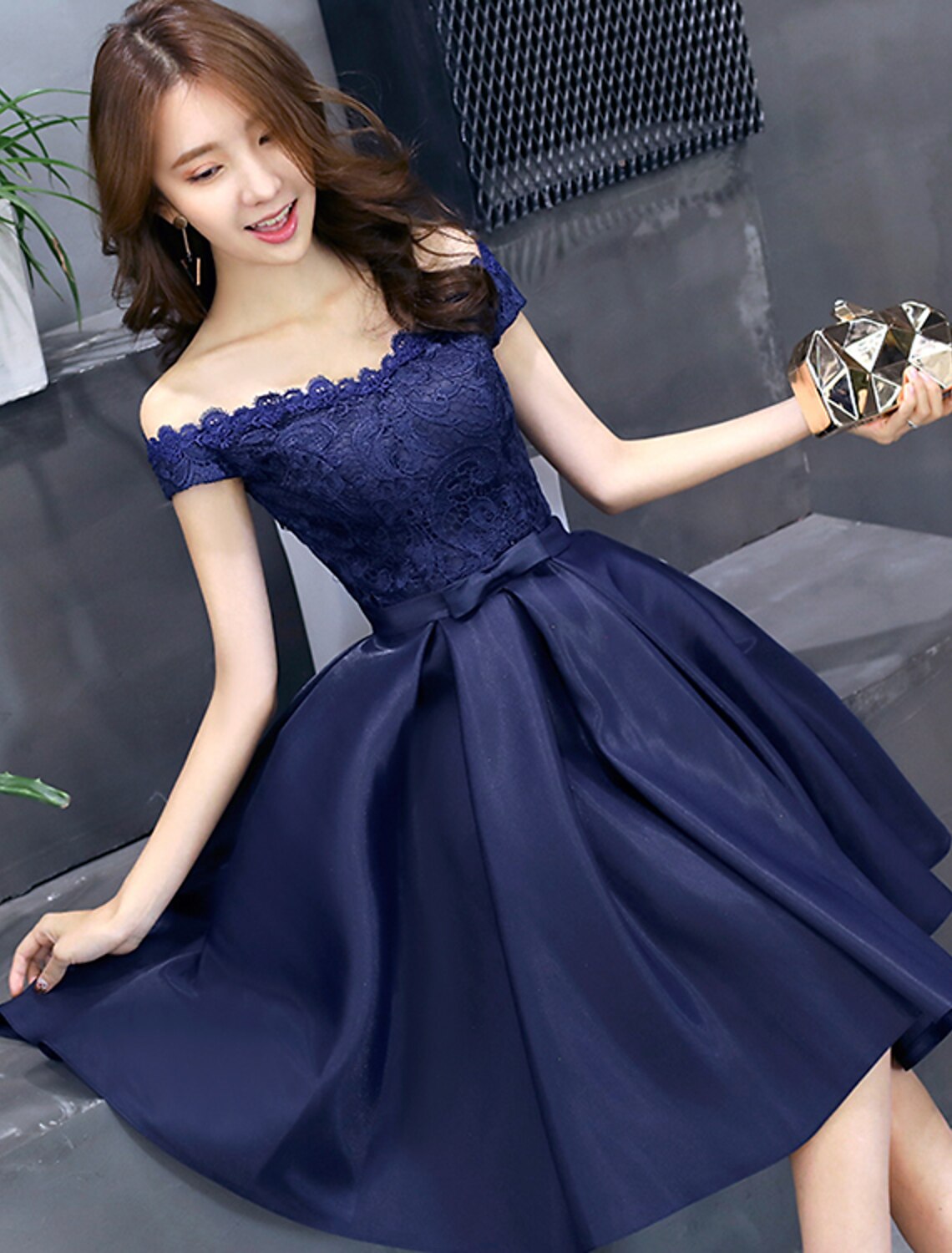 A-Line Elegant Floral Cocktail Party Prom Dress Off Shoulder Sleeveles
