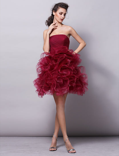 Ball Gown Hot Homecoming Cocktail Party Valentine's Day Dress Strapless Sleeveless Short / Mini Tulle with Ruched Tier