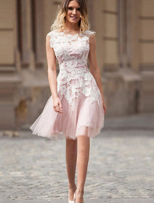 Tulle Bridesmaid Dress A-Line/Princess Bateau Knee-Length With Appliqued