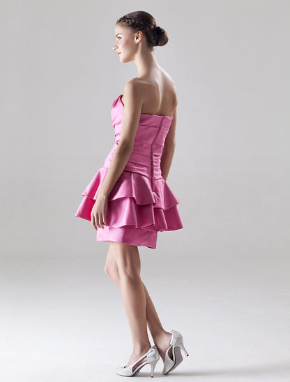 A-Line Dress Homecoming Short / Mini Sleeveless Sweetheart Satin with Side Draping