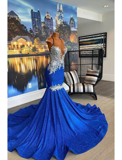 A-Line Prom Dresses Floral Dress Cocktail Party Court Train Sleeveless Strapless African American Lace Backless with Appliques